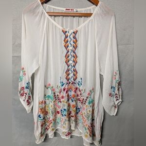 💐Johnny Was Floral Bouquet Embroidered Silky Top Size Small